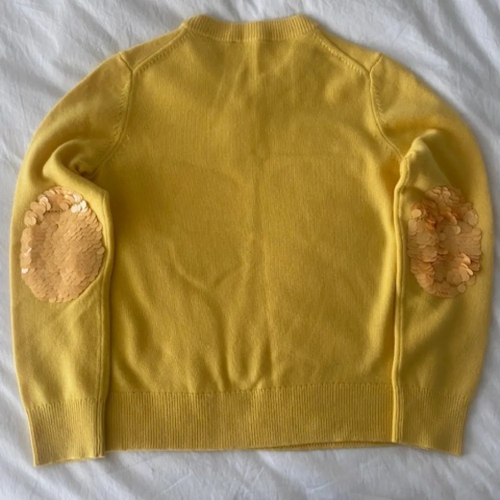 Tory Burch Jasmine Yellow Cashmere Sweater w/ Sequined Elbow Patches - Picture 8 of 9